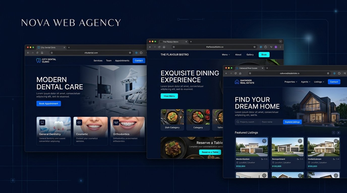 Browser mockup showing professional business websites built by Get Online