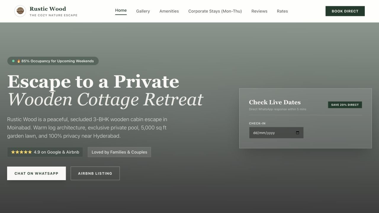 Homepage preview of Rustic Wood Farm Stay
